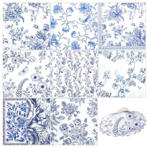 36 Pack 9 Styles Decoupage Napkins Blue Flowers Chinoiserie Napkins (36 count)