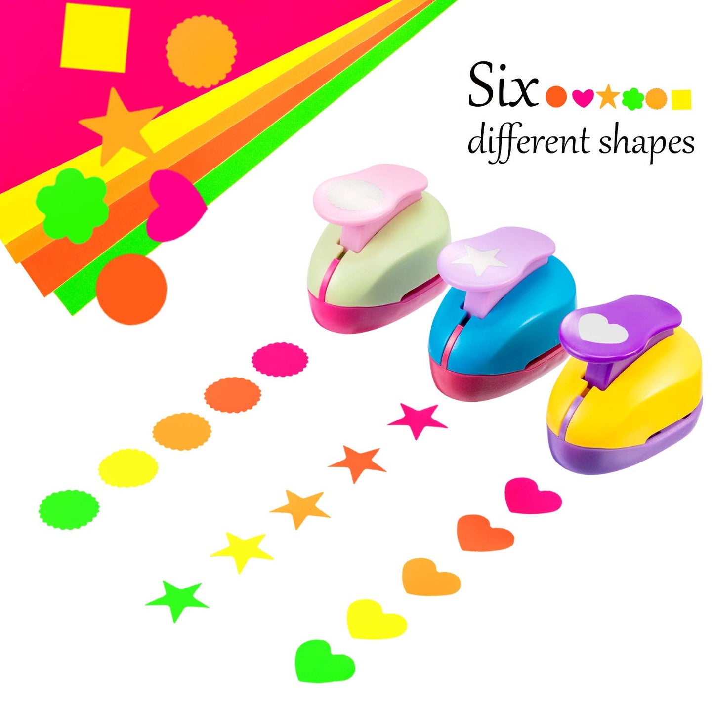 CHENGU 16 Pcs Craft Holes Punch Paper Punchers Scrapbook Punches with Craft Sticker Paper, Round, Star, Square, Heart, Flower, Wave Circle Shape(1 Inch,Multiple Styles) - Crafty Corner