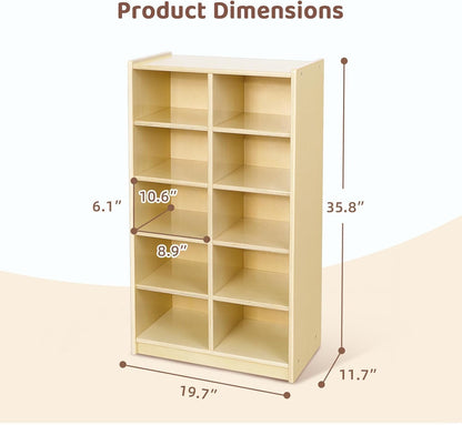OOOK 10-Compartment Montessori Shelf Cubby Shelves, Cubby Storage Organizer for Classroom, Playroom, Living Room, Office, etc