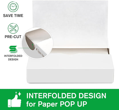 Precut POP UP Deli Paper Sheet Pack of 200, Interfolded Heavy Paper for Food Wrap and Serving (6" x 10-1/2", White）