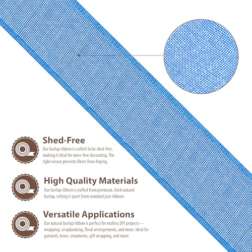 2 1 2 Inch Wide Sky Blue Burlap Ribbon for Crafts (60 Foot)