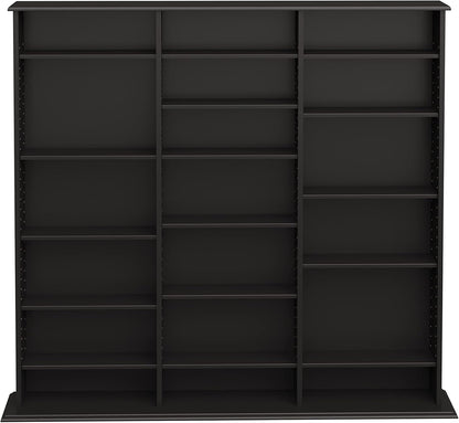 Prepac 3 Column Tall Media Storage Cabinet, Black Storage Cabinet, Display Cabinet, Multimedia Storage Organizer for CDs, DVDs, Blu-rays with 21 Adjustable Shelves 8.75" D x 56" W x 51" H