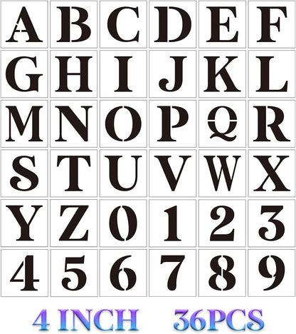 Letter Stencils for Painting On Wood,4 inch Alphabet Stencils Letter Number Stencil Templates for Wall Signs Door Fabric
