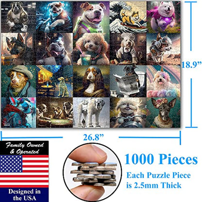 Funny Dogs 1000 Pieces Jigsaw Puzzle Featuring heartwarming Puppies and Dogs. Fun for Teens