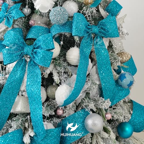 Turquoise Glitter Wired Christmas Ribbon 2.5 inch x 10 Yards (30 Foot)