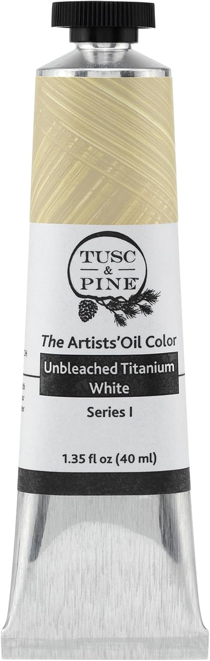 Tusc & Pine Artist Oil Paint - Unbleached Titanium White, 40 ml, Non-Yellowing, Rich & Creamy Consistency, Maximum Pigment Load, Small Batch Milled Oil Paints Made in the USA for Professional Artists