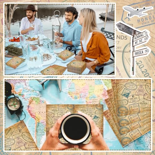 60 Pcs World Travel Cocktail Paper Napkins 6.5 x 6.5 Inches (60 Count)
