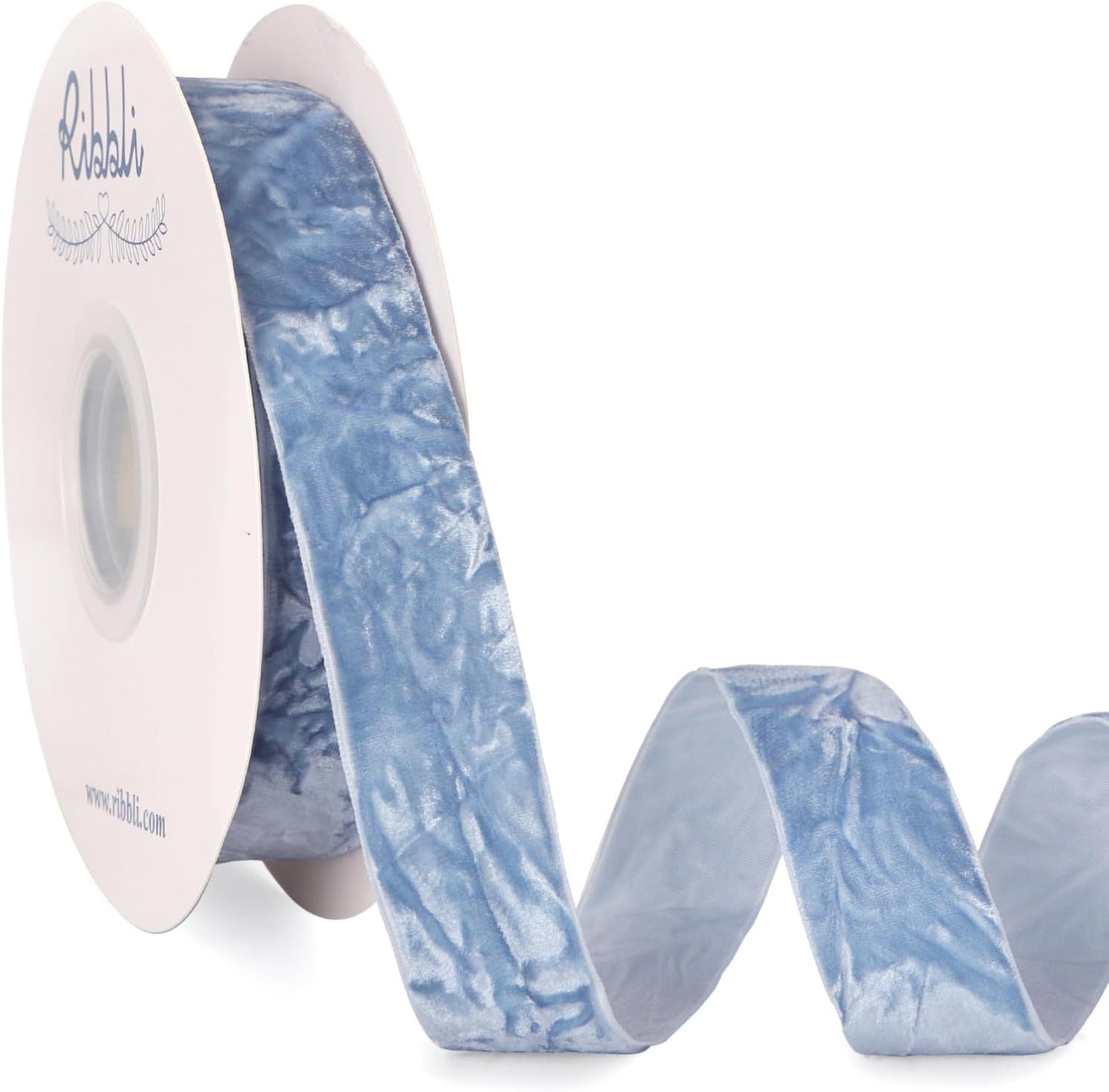 Ribbli Dusty Blue Velvet Ribbon 1 Inches Luxury Crinkled Blue Christmas Ribbon for Gift Wrapping Crafts Home Decor-Continuous 10 Yard - Crafty Corner