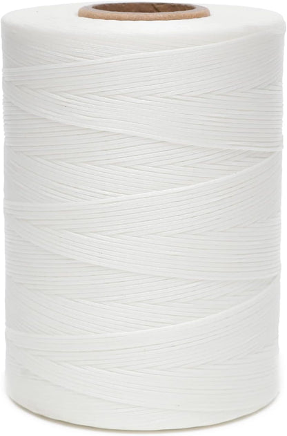 Waxed Thread,852Yds 150D 0.8mm Flat Polyester Wax Thread for Hand Sewing Leather Craft DIY Projects Shoes Repair Book Binding(White)