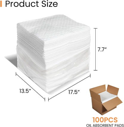 Smaafit Oil Absorbent Pads Heavyweight Dimpled Pad Garage Accessories, Oil-Only Absorbent Mat Pad for Absorbing Protecting Home Garage Basement, 30 Gal Total (100 Pcs, White, 17.5 x13.5 Inch)