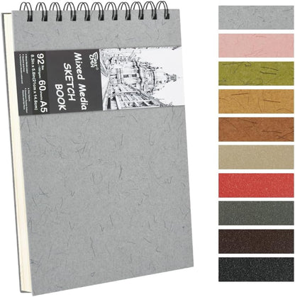 8.3x5.8 Sketch Book, Top Spiral Bound Sketch Pad, 60sheets 92lb/150gsm Nature White Paper, Acid-Free Mixed Media Paper for Painting, Dawing & Art Supplies. N-Grey - Crafty Corner