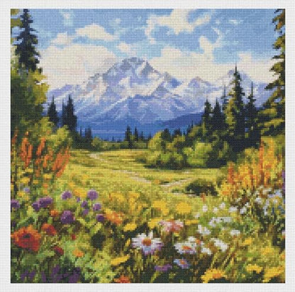 14CT Counted Cross Stitch Kits for Adults Mountain Flowers Advanced Stamped Cross Stitch Kits for Adults