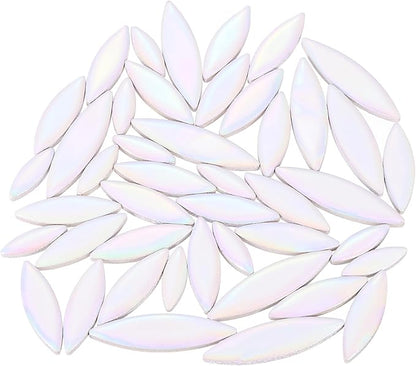 uxcell Ceramic Mosaic Tile, About 200g Teardrop Leaf Tile Mosaic Block for Handicrafts Artwork, Colorful White