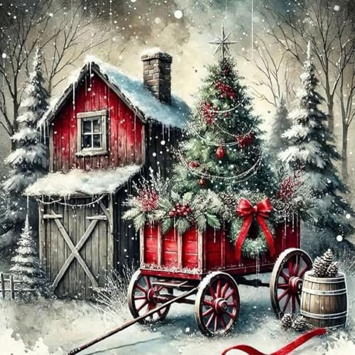 Christmas House Stamped Cross Stitch Kits for Beginners Adults 11CT