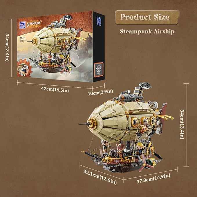PANTASY Steampunk Airship Model Kit for Adults, Dual-Layer Zeppelin with Gear-Driven Mechanical System, DIY Building Blocks Set, Retro Sci-Fi Construction Toy for Collectors & Display