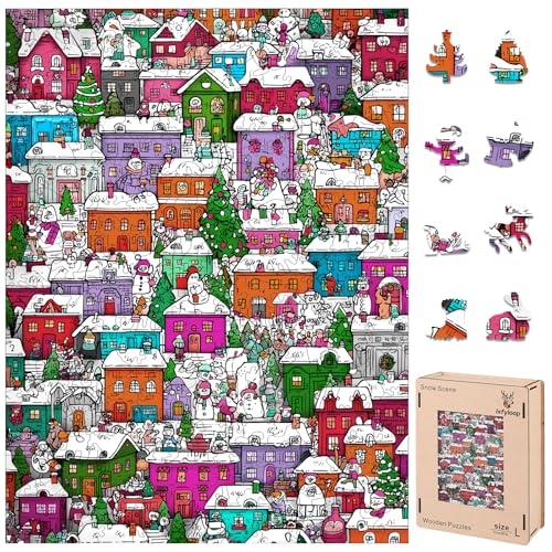 Snowman Village Wooden Puzzle 497pcs Unique Shaped Jigsaw Gift (497 Count)