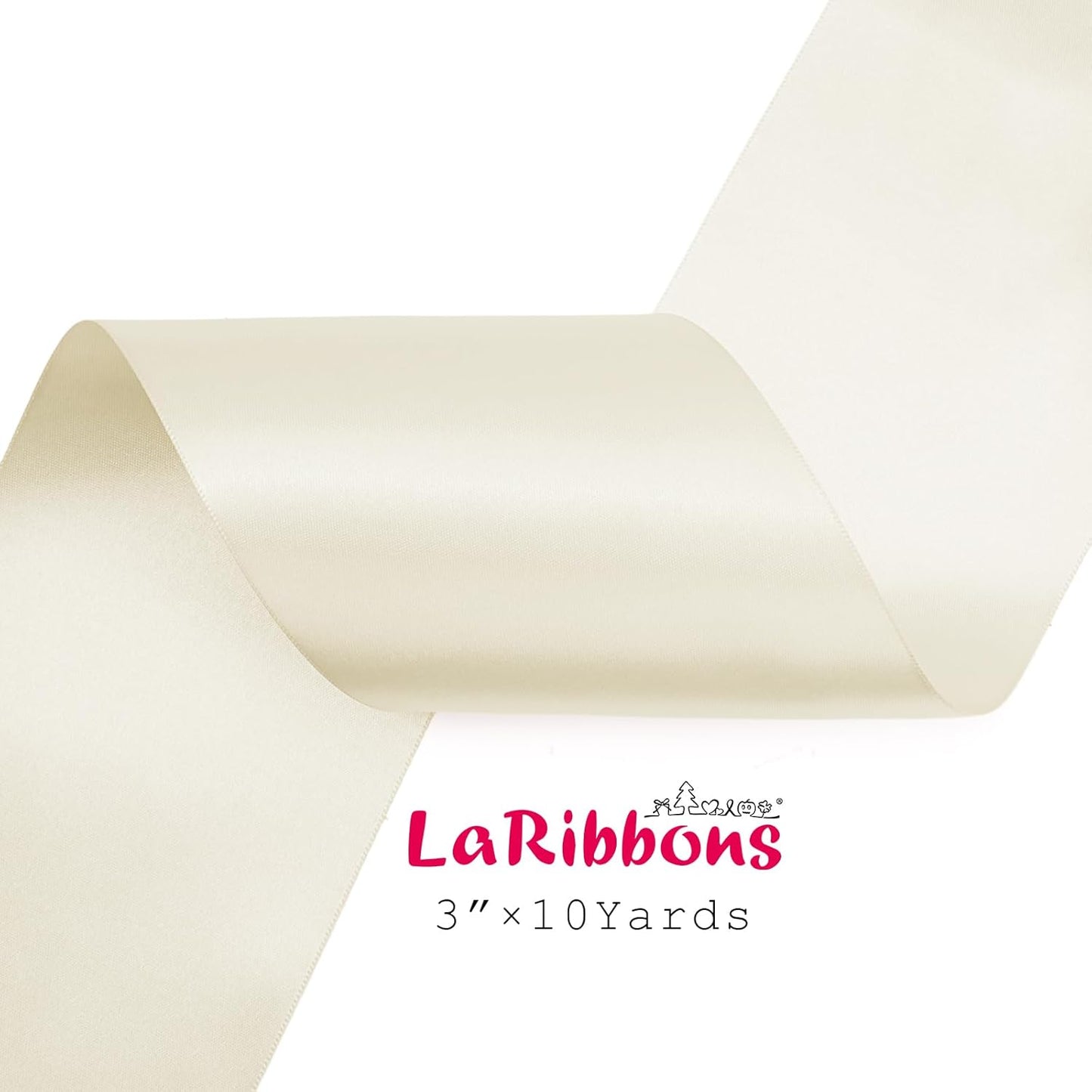 LaRibbons Ivory Satin Ribbon 3 Inch 10 Yards Double Faced Luxury White Cream Silk Ribbon for Gift Wrapping Flower Bouquets Bow Christmas Wedding Party Decoration - Crafty Corner