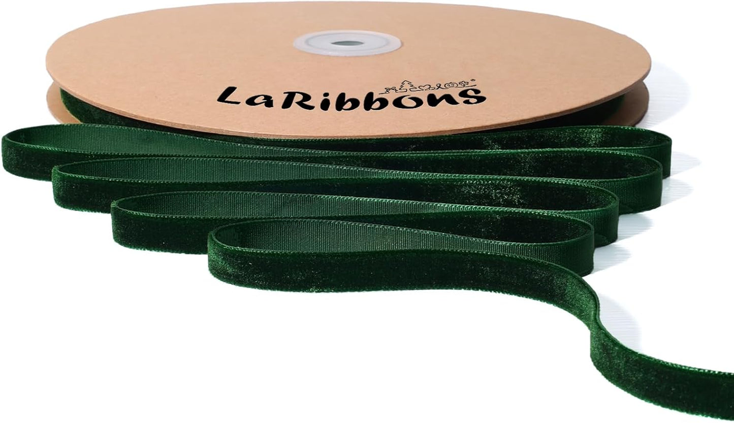 LaRibbons Thin Velvet Ribbon 3/8 Inch x 25 Yards, Dark Green Velvet Ribbon for Christmas Tree, Gift Wrapping, Wreath Bow, Outdoor Decoration - Crafty Corner