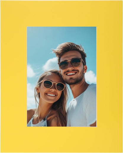 Picture Mats, 8 x 10 for 5 x 7 Pictures Acid Free White Core Bevel Cut Frame Mattes for Display Art Measuring, Yellow