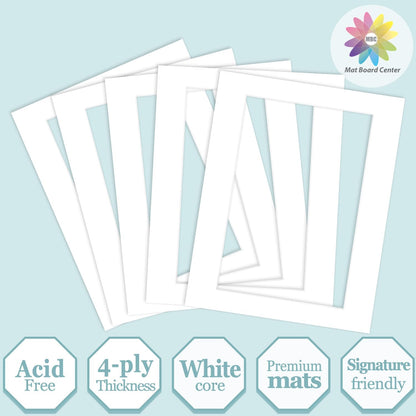 MBC Mat Board Center, 5 Pack 11X14 for 8X12 White Picture Mats Frame Mattes, Bevel Cut, Acid Free, 4-Ply Thickness