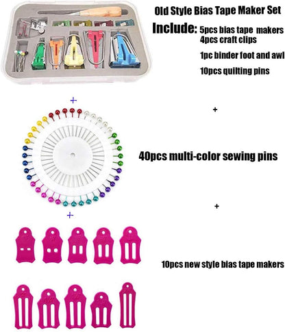 HONEYSEW Single Double Fold Bias Tape Maker Tool Kit Set Fabric Jelly Roll Sasher Tool Set Tools Folding Fabric and Biasing Strips 15sizes