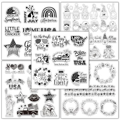 5 Sheet 4th of July Clear Stamps Patriotic Silicone Transparent Stamps Border Stamp Cards for 250th Anniversary Independence Day Memorial Day DIY Crafts Card Making Scrapbooking Embossing (5 Count)