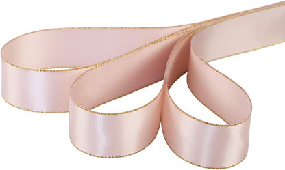ITIsparkle 1" Inch Double Faced Satin Ribbon 25 Yards with Gold Edges, 1" X 25Yd - Vanilla - Crafty Corner
