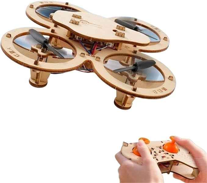 DIY Wooden Building Blocks Flying, DIY Wooden Drone Model Kit Remote Control Aircraft Training Wooden Assembly Quadcopter Mini Drone Model