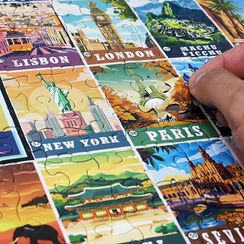 Colorful Vintage World Travel Poster 500 Pieces Large Format Jigsaw Puzzle for 13+