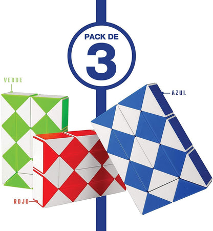 Neliblu Sensory Fidget Snake Cube Twist Puzzles - Stocking Stuffers - Bulk Pack of 3 Assorted Colors
