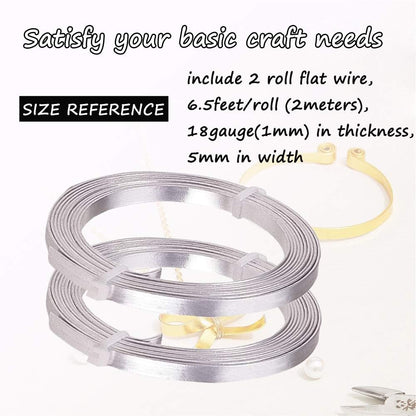 Flat Aluminum Wire Bendable Flat Wire for Crafts 5mm Metal Strips for DIY Jewelry Making Bezel Sculpting Armature 18Gauge 6.5Feet/Roll 2Rolls (5mm Wide, Silver, 2)