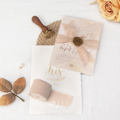 Ribbli Beige Chiffon Ribbon 1-1/2 inch x 20 Yard Handmade Fringe Silk Ribbon for Wedding Invitations, Bridal Bouquets Wrapping, Flower Arrangement Decoration - Crafty Corner