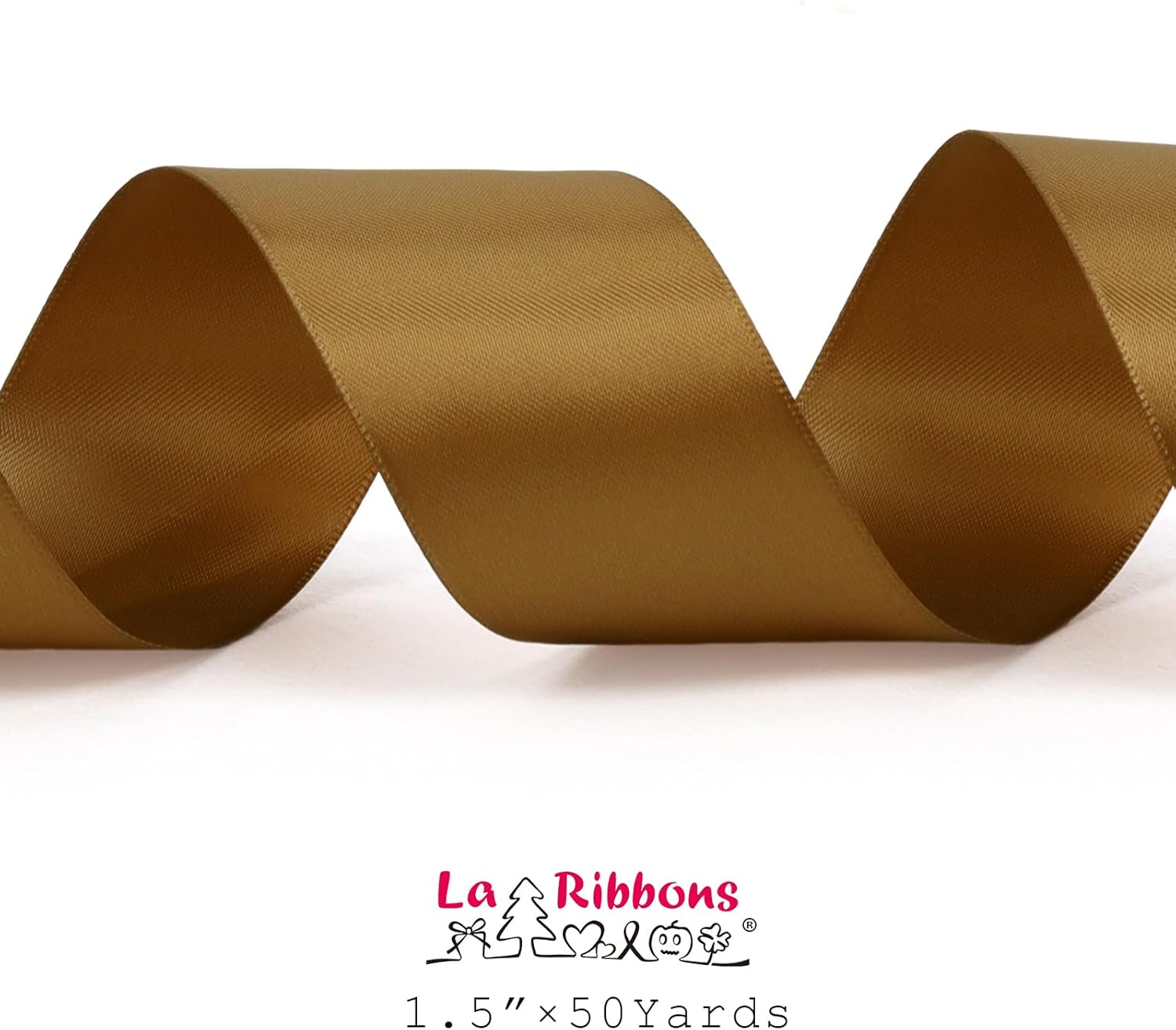 LaRibbons 1 1/2 Inch 50 Yard Double Faced Satin Ribbon,Pale Gold Satin Craft Fabric Ribbon for Gift Wrapping Floral Bouquets Wedding Party Decoration - Crafty Corner
