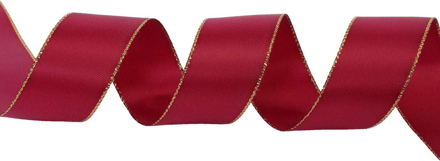 ITIsparkle 1" Inch Double Faced Satin Ribbon 25 Yards with Gold Edges, 1" X 25Yd - Wine - Crafty Corner