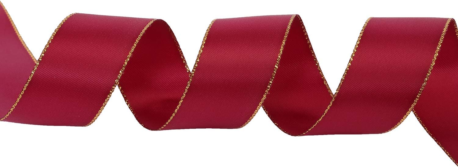 ITIsparkle 1" Inch Double Faced Satin Ribbon 25 Yards with Gold Edges, 1" X 25Yd - Wine - Crafty Corner