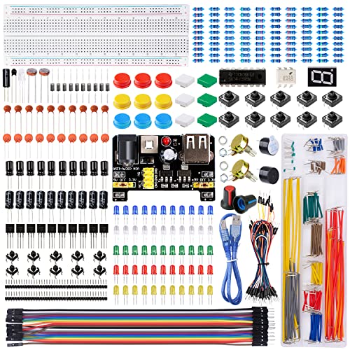 485 Pieces Electronics Starter Kit with 830 Breadboard for Arduino (485 Count)