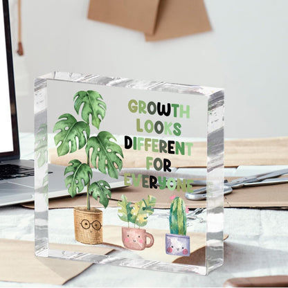 Inspirational Quote Desk Decor Acrylic Sign 4X4 Inch, Watercolor Greenery Positive Affirmation Decorative Signs for Shelf Tabletop Cubicle Room Office, Greenery Gifts for Women Friends