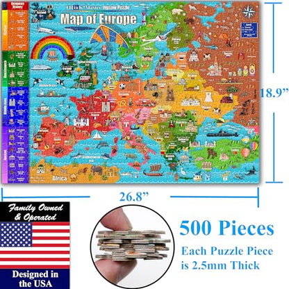 Colorful Map of Europe 500 Pieces Jigsaw Puzzle with Very Large Pieces for 13+