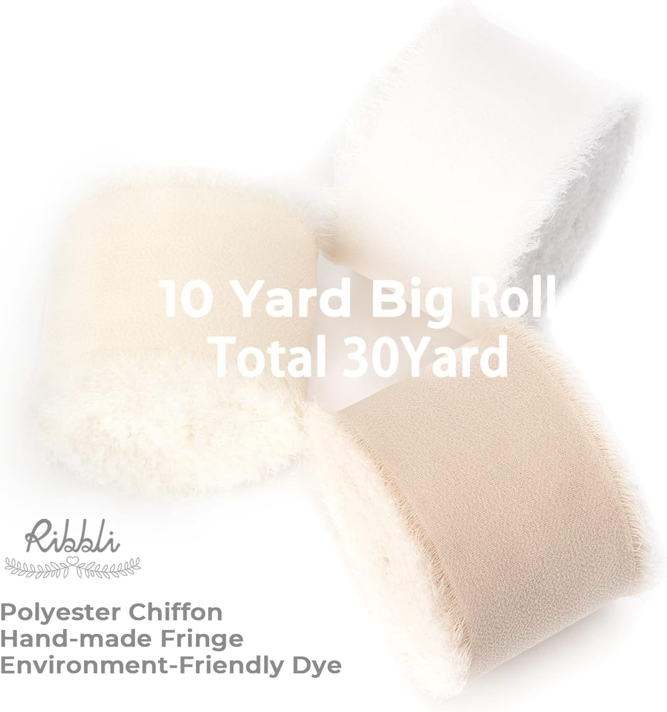 Ribbli Chiffon Ribbon - 1.5 inch x 30 Yard Handmade Silk, White/Ivory/Nude Fringe Chiffon for Wedding Invitations, Gift Wrapping, Bridal Bouquets, Flower Arrangement Decoration - Crafty Corner