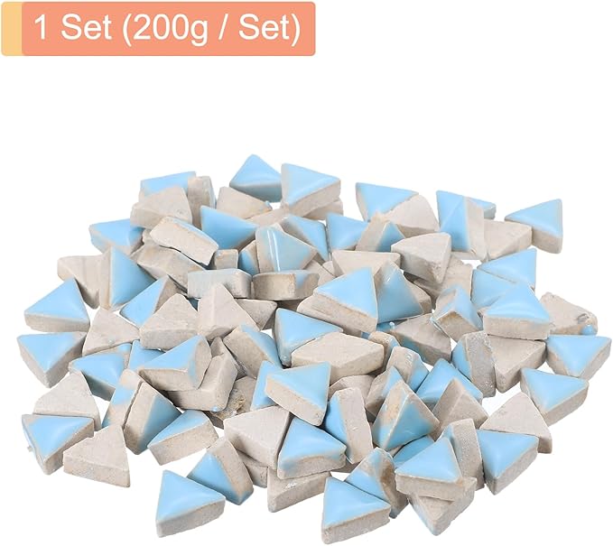 MECCANIXITY 200g Ceramic Mosaic Tiles for Crafts Bulk, Triangle Light Blue Ceramic Tiles for Mosaic Kits Garden Stepping Stone Cup Mat