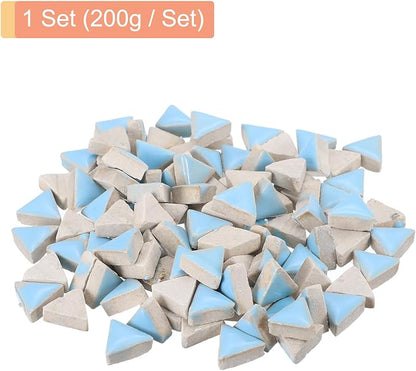 MECCANIXITY 200g Ceramic Mosaic Tiles for Crafts Bulk, Triangle Light Blue Ceramic Tiles for Mosaic Kits Garden Stepping Stone Cup Mat
