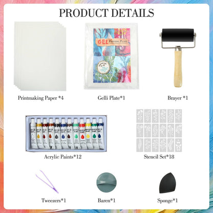 Gel Printing Plate kit - Gel Plate Printing for Mixed Media Art, 8" X 10" Gel Plate,Printing Supplies, Reusable Gel Plate Kit for Card Making, Brayers for Gel Printing, Printmaking Supplies Home Decor