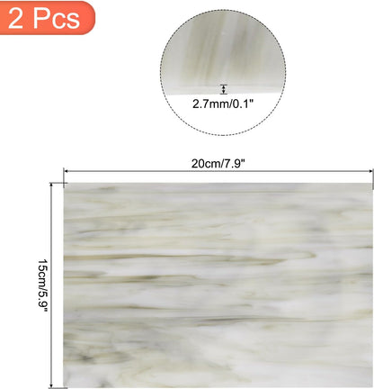 MECCANIXITY 2 Pcs Stained Glass Sheet Mosaic Tile 7.9 Inch x 5.9 Inch Light Gray Stained Glass Sheets for Crafts DIY Art Project