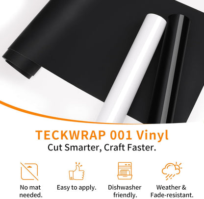 TECKWRAP Smart Permanent Vinyl, (13in x 14ft) - Adhesive Craft Vinyl - Matless Cutting & Easy to Apply for DIY Decal Projects with Maker 3 / Explore 3 Machines, Glossy White
