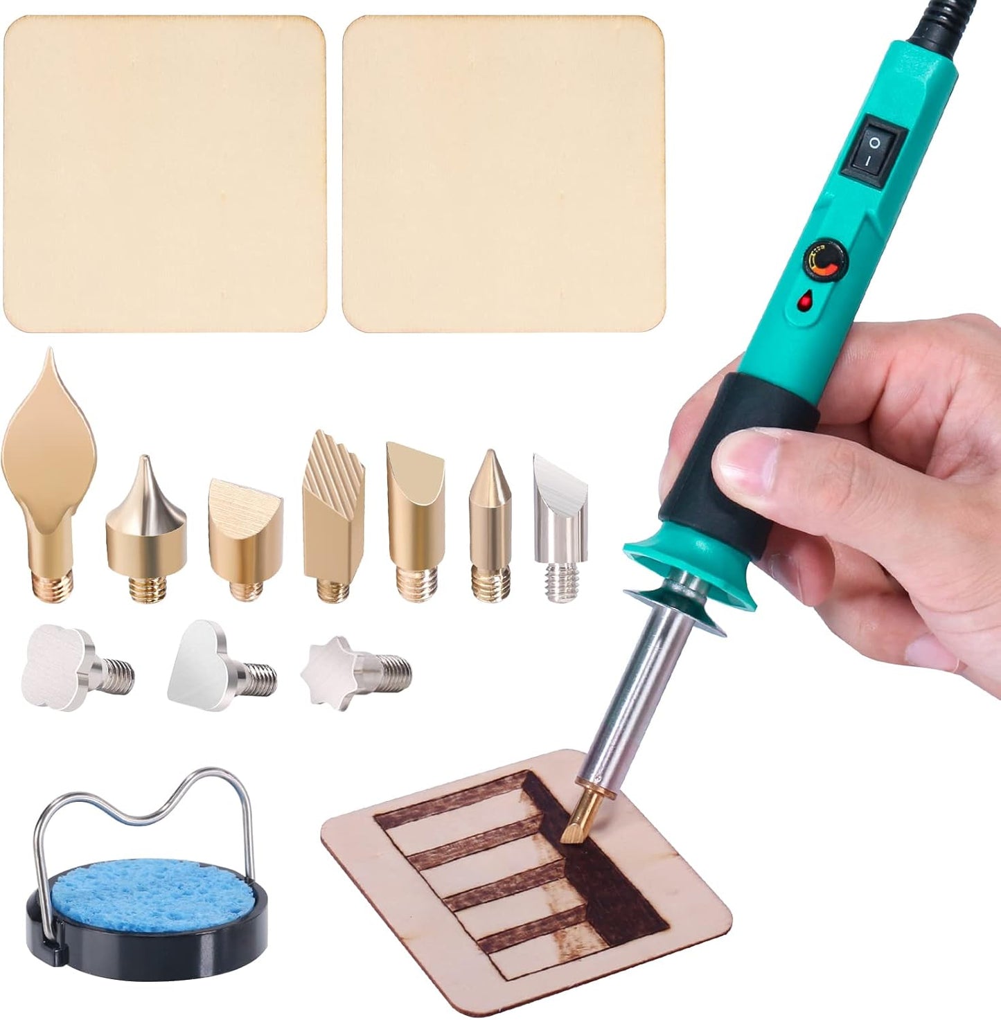 YIHUA 930-IV Pyrography Wood Burning Pen Kit Adjustable Temperature, Power Switch, Heat Deflector, Rubber Grip with 10 Pyrography Tips, 2 Wood Pieces, Flip-Up Pen Stand, for Woodburning DIY Crafts - Crafty Corner