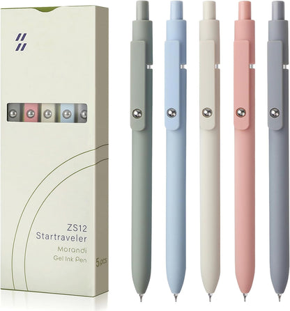 FIOVER Gel Pens, 5pcs 0.5mm Quick Dry Black Ink Fine Point Smooth Writing Pens High-End Series Ballpoint for Office School Supplies(Morandi)