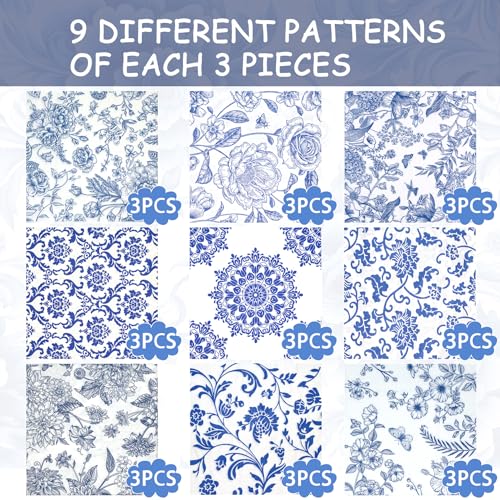 Decoupage Napkins Assorted Floral 27 Pack 9 Styles for DIY Crafting Birthday Party (27 Count)