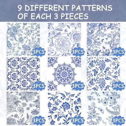 Decoupage Napkins Assorted Floral 27 Pack 9 Styles for DIY Crafting Birthday Party (27 Count)
