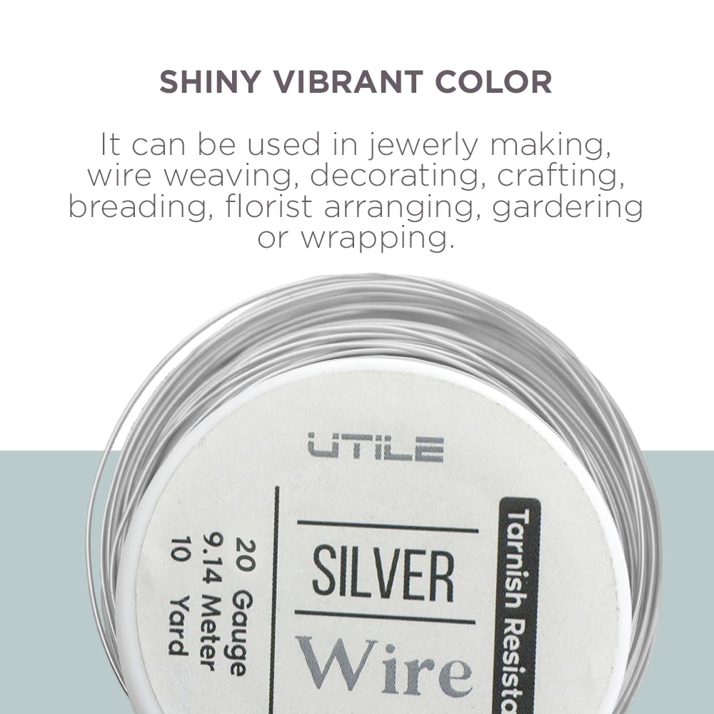 UTILE 18 20 22 24 Gauge 90 ft 99.9% Pure Soft Copper Wire for Electroculture Gardening, Jewelry Making, Crafting Wire Bendable, Plant Wire (Silver 22) - Crafty Corner