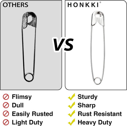 Silver Safety Pins 300 PCS, 5 Assorted Sizes of Durable, Small and Large Safety Pins Bulk, Sharp Edge Pins for Clothes, Sewing, Arts & Craft